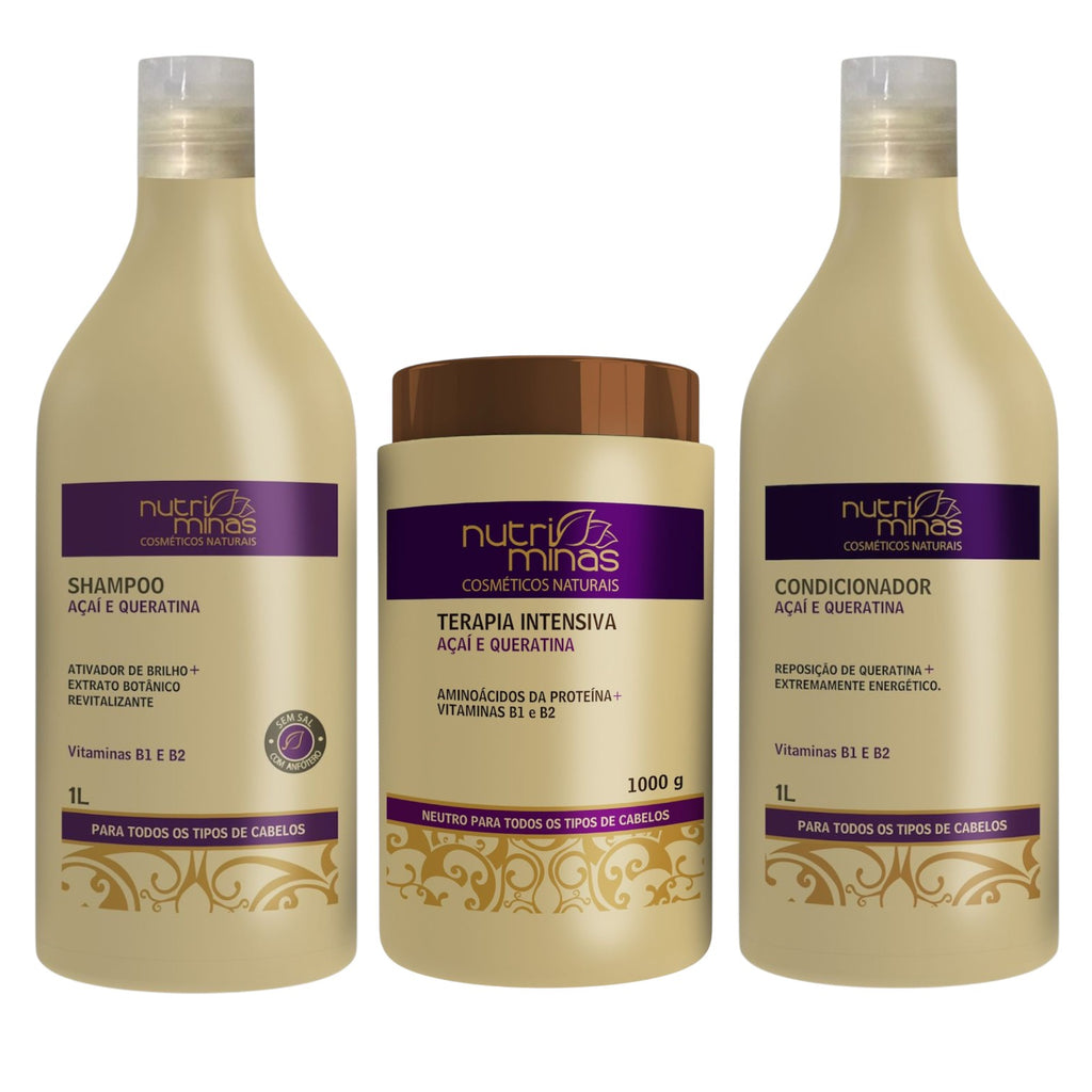 Kit Açaí Shampo Condicionador e Mascara Completo Nutriminas - 1KG