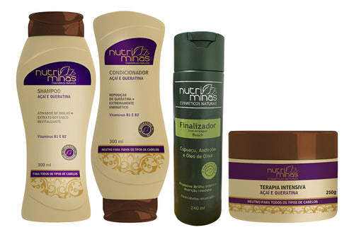 Kit Açaí e Queratina, Shampoo, Condi, Finaliz e Terapia 250g